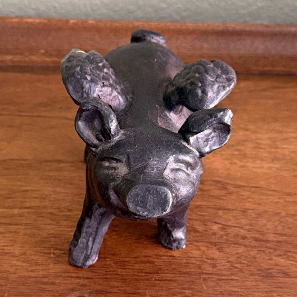 Cast Iron Winged Pig Figurine 3D Effect Small 4 in As Is
